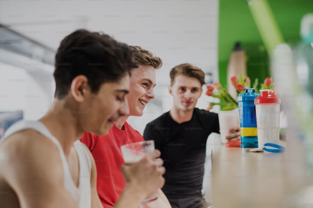 group of youngsters at the bar at the gym