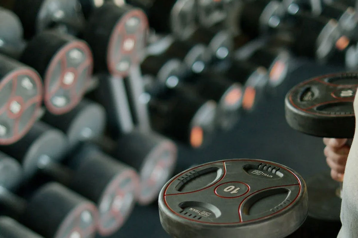 person holding black dumbbells